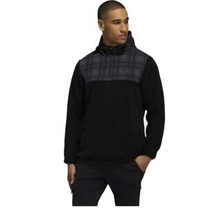 ADIDAS Men's Adicross Black Gray Plaid Sherpa Fleece Hooded Sweatshirt XL